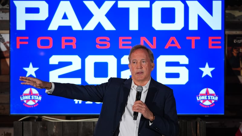 Texas Attorney General Ken Paxton, a Republican candidate for the U.S. Senate, speaks to...