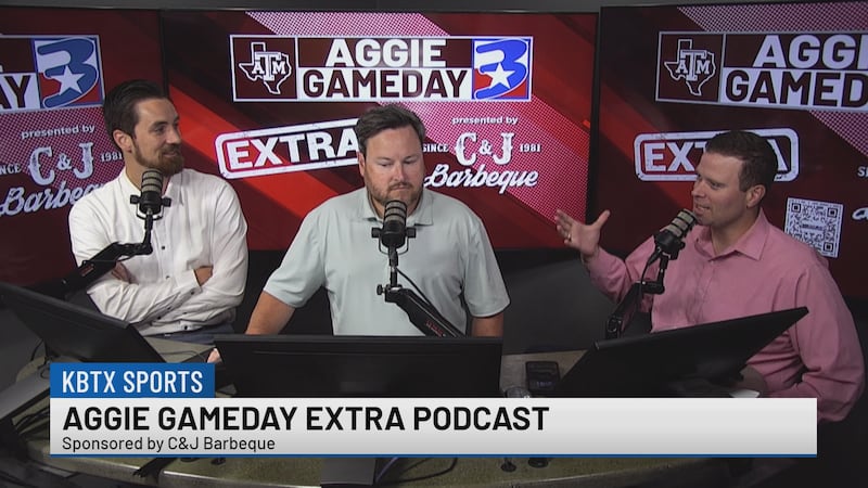 KBTX Senior A&M sportswriter Travis L. Brown, sports director Tyler Shaw and chief...