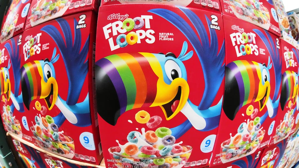 FILE - Kellogg's Froot Loops are displayed in a Costco in Pittsburgh, July 14, 2025. (AP...