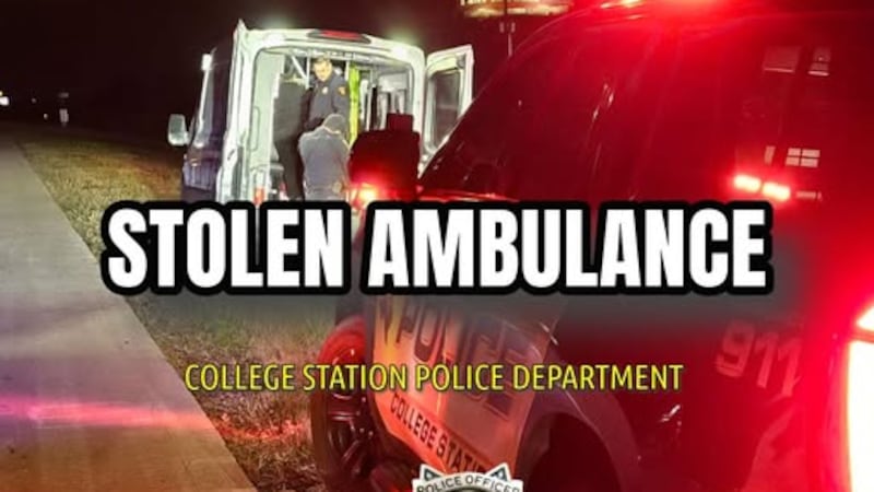 College Station police intercept stolen ambulance, leading to arrest.
