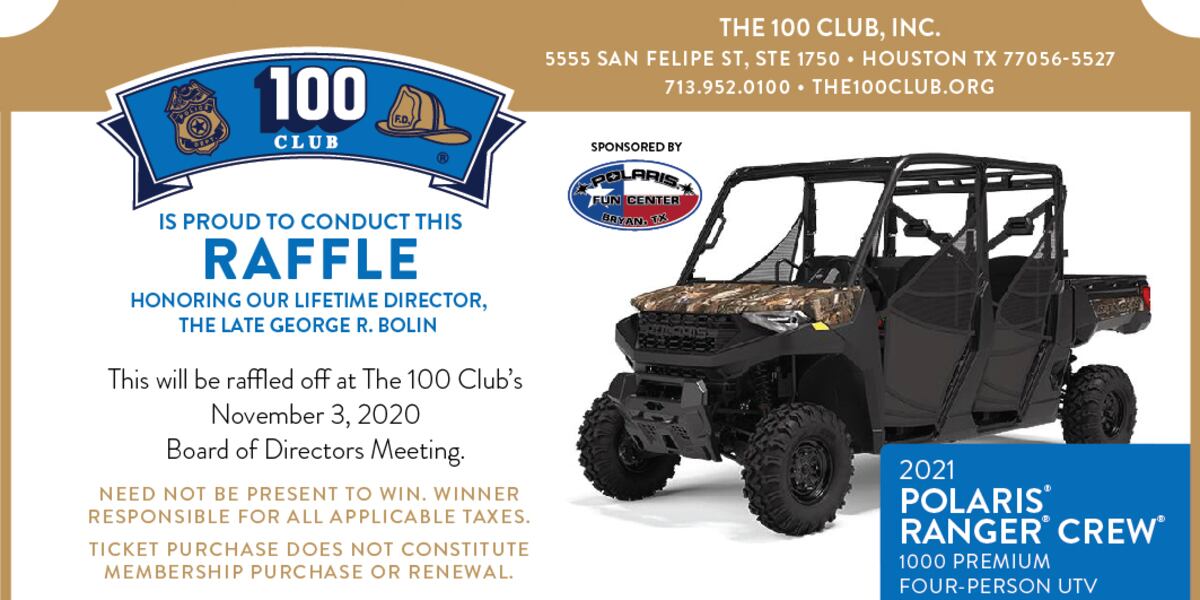 100 Club hosting raffle for 2021 UTV