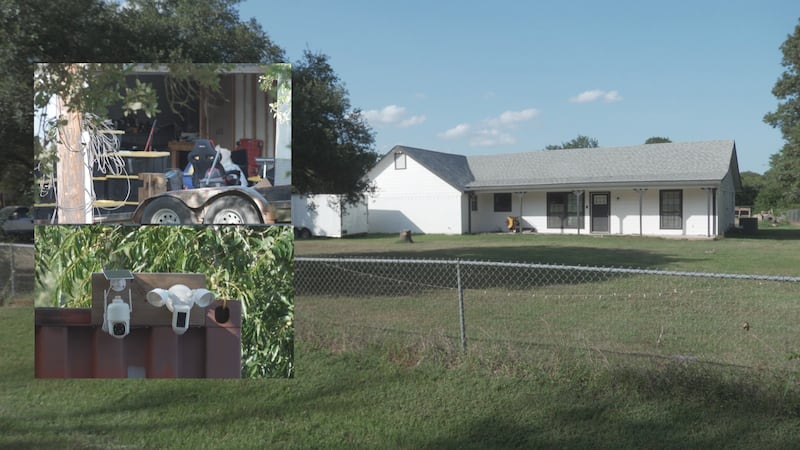 The home had a shipping container in the yard with what appeared to be multiple security...
