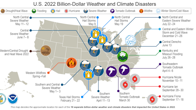 Disaster Rate Map NOAA: 2022 was the third highest year for billion dollar disasters ...