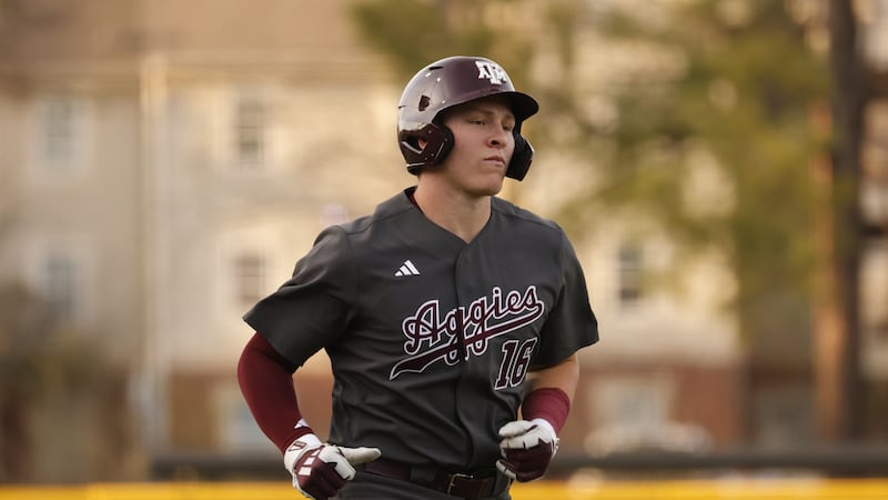 Texas A&M's Bear Harrison during an NCAA baseball game on Friday, March 13, 2026, in Norman,...