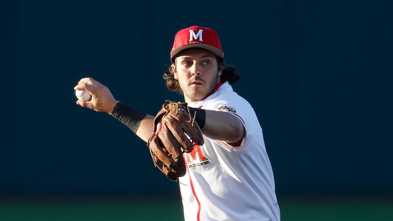 Maryland utility Chris Hacopian (10) during an NCAA baseball game against Georgetown on...
